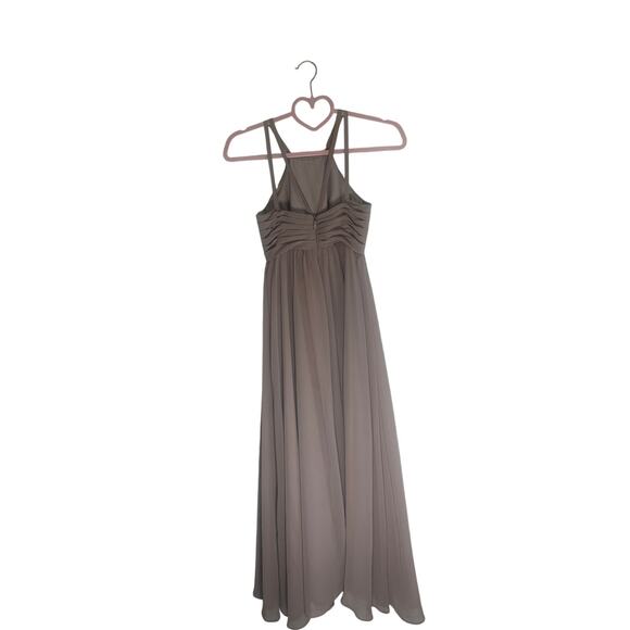 Azazie Women's Bridesmaid Dress Size 18 Chiffon Halter Maxi Gown in Blush Pink - Picture 9 of 11